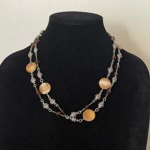 Brighton UTOPIA shell discs silver tone scrolled, crystal beads  long necklace